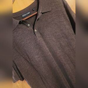 Stitch Note Men's Large 100% Merino Wool Short Sleeve Brown Polo Sweater Shirt